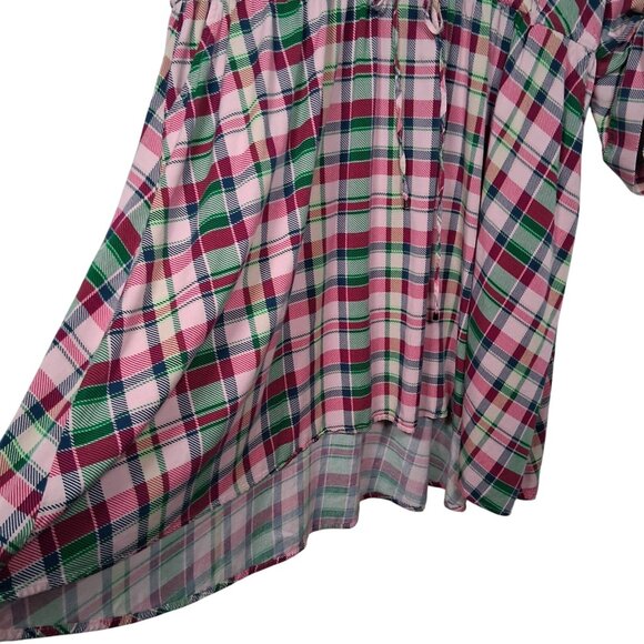 Torrid Dress Size 3 Plus Size 3X Pink Green Blue Pliad Roll Sleeve Midi Zip - Picture 4 of 16